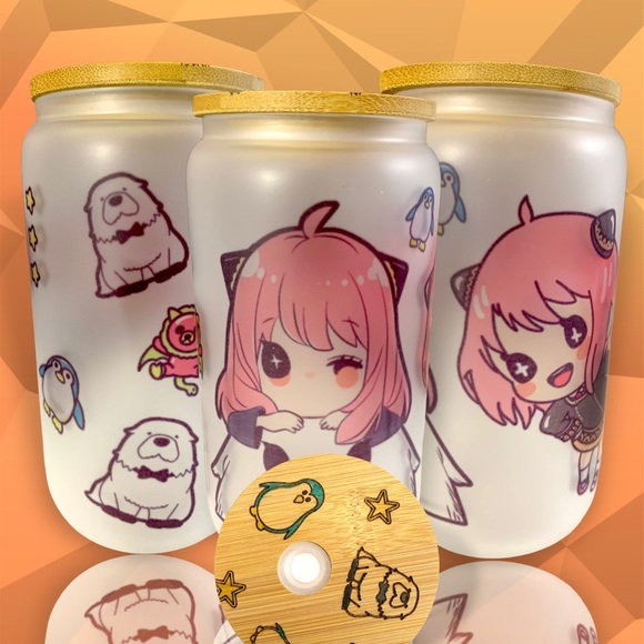 Cute kawaii chibi Anya (s*y family) theme 16oz glass beer can cup - Picture 5 of 10